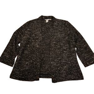 Tweed Knit Black and White Open Cardigan H&M